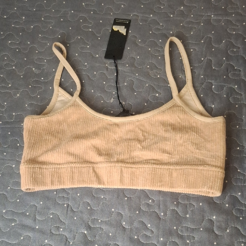Beige Ribbed Sports Bra - Picture 2 of 5